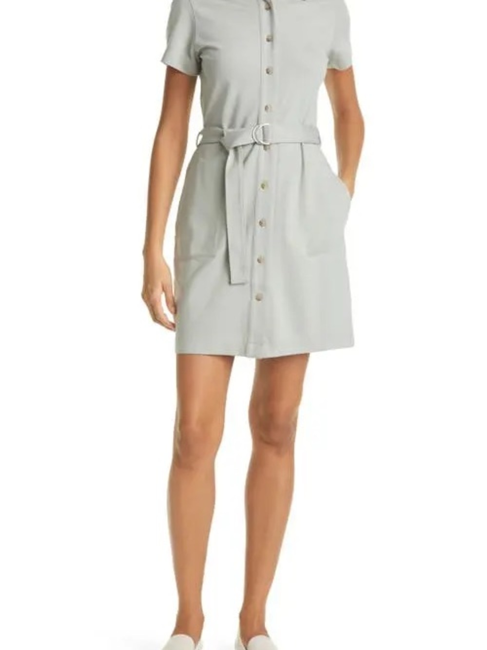 Club monaco medium Button-Front Short Sleeve Shirt Dress in Light green sage